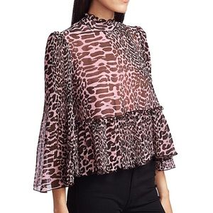GANNI Pleated Animal Print Georgette Blouse. Sz 40 (US 8)
